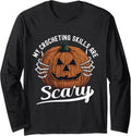 Crochet Yarn Halloween Pumpkin Yarn Lovers Funny Crocheters Long Sleeve
