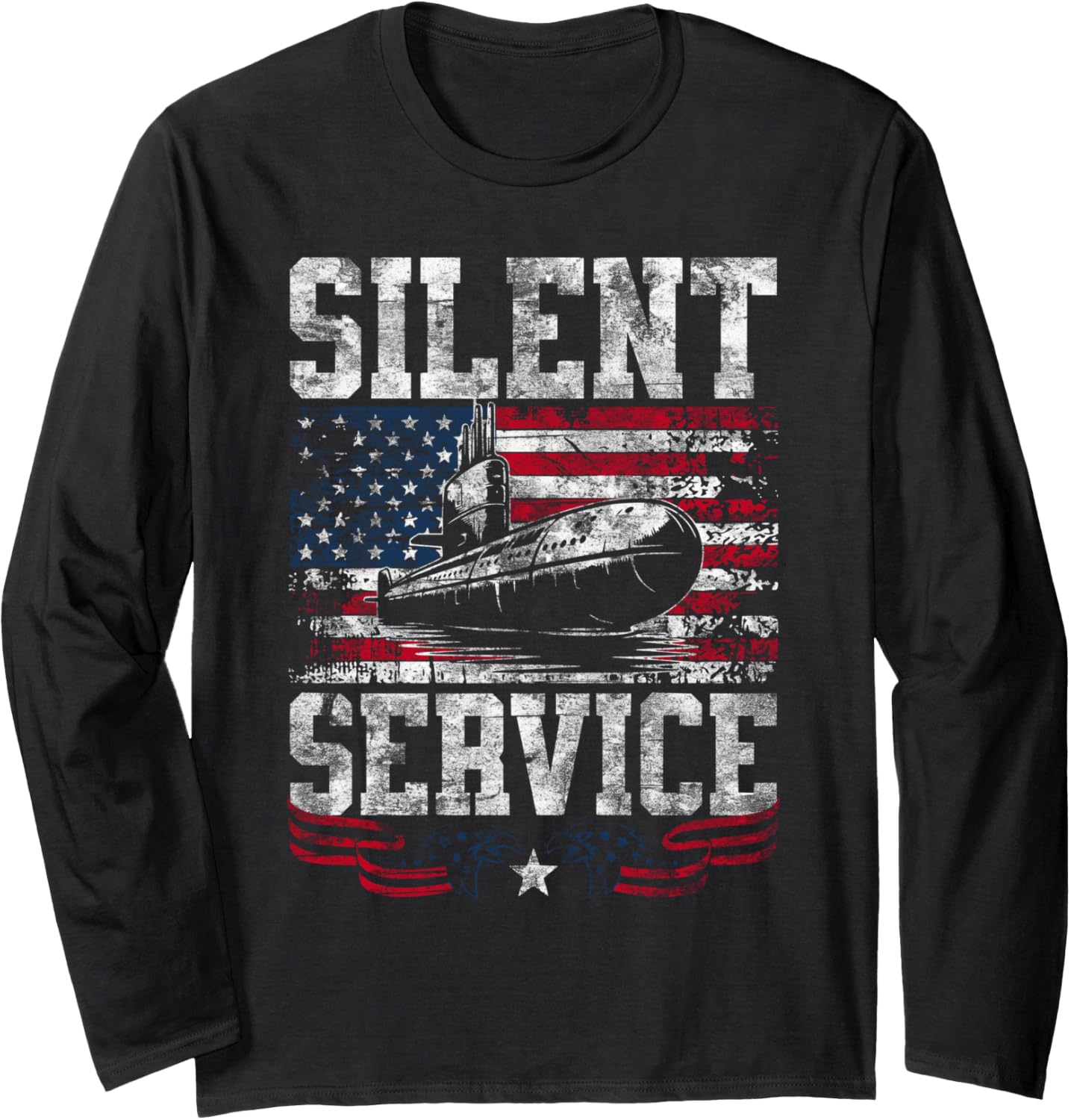 Submarine Veteran Submariner Silent Service American Flag Long Sleeve