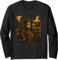 Steampunk Statue Of Liberty Vintage Design Patriotic Usa Art Long Sleeve
