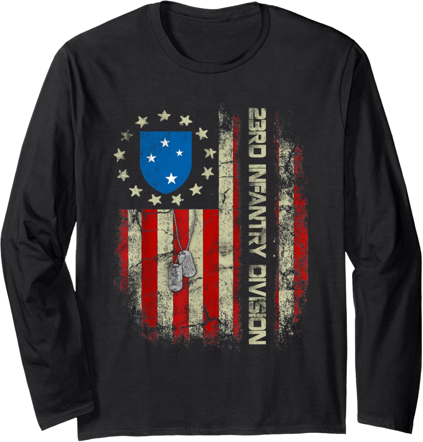 Vintage American Flag 23Rd Infantry Division Veteran Mens Long Sleeve