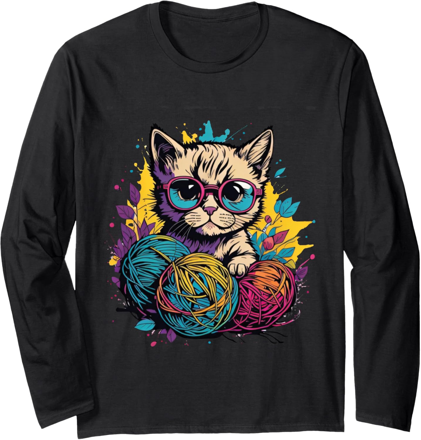 Kitten playing with a balls of yarn , Playful yarn kitten Long Sleeve