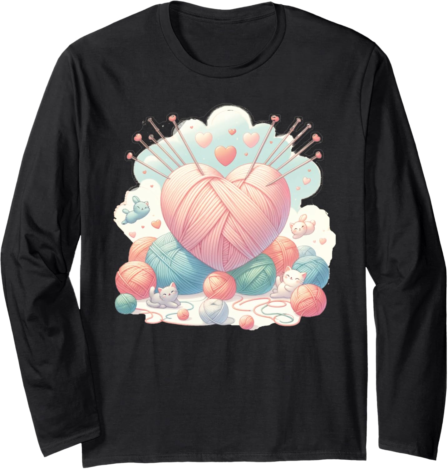 Funny Knitter Heart Shaped Yarn Knitting Long Sleeve