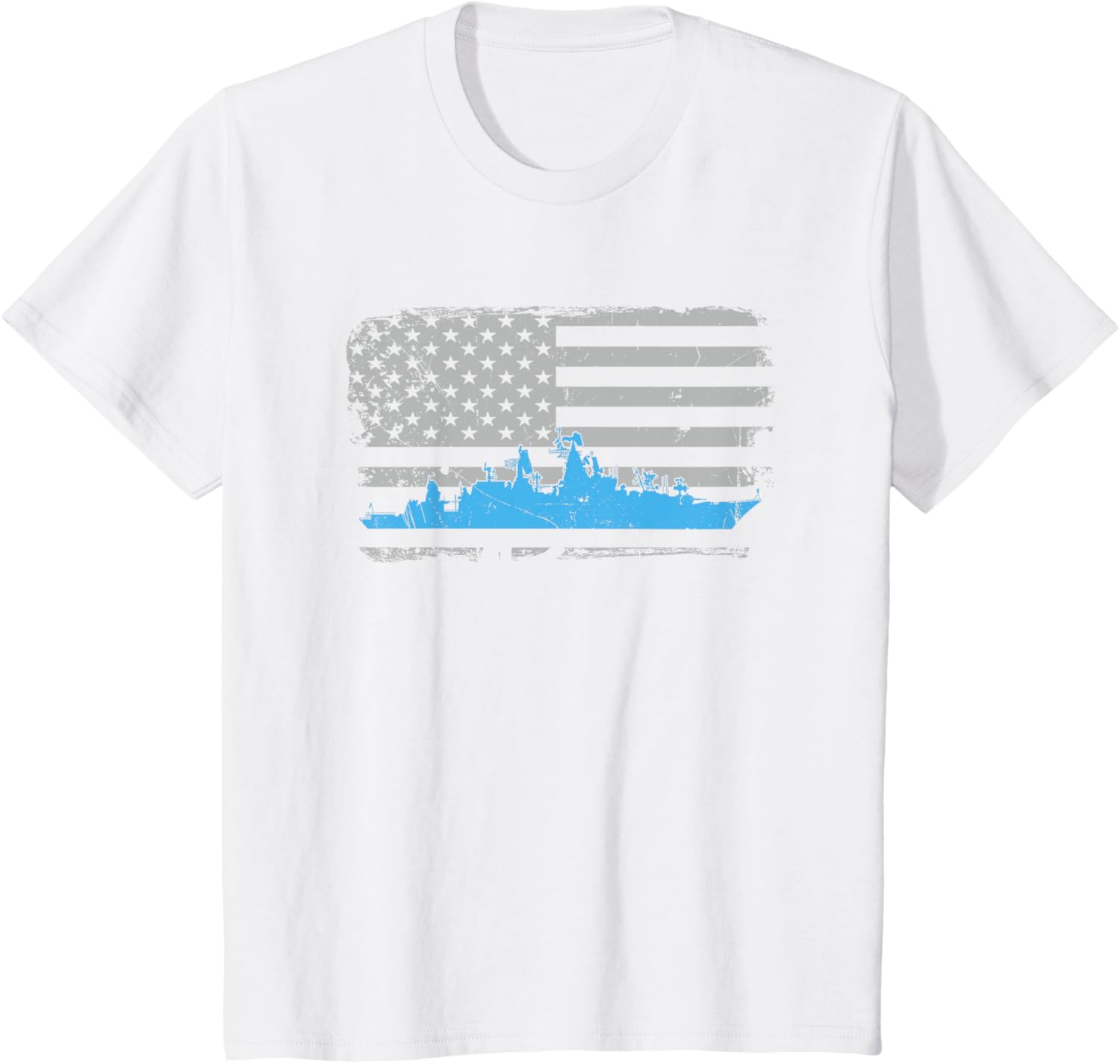 Kids Military Battleship American Flag Shirt For Kids