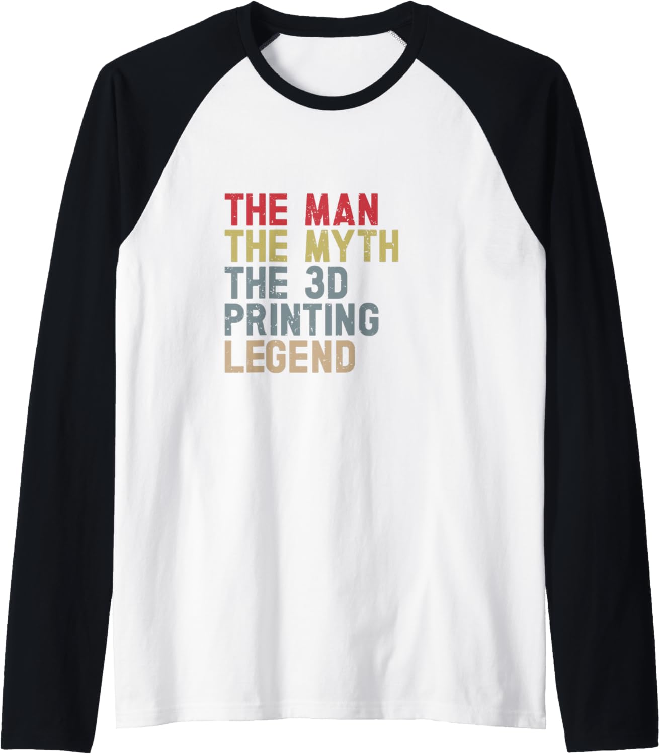 Man Myth Print 3D Funny 3D Printing Printer Filament Raglan Baseball Tee