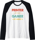 Retro Printer By Day Gamer By Night Raglan Baseball Tee