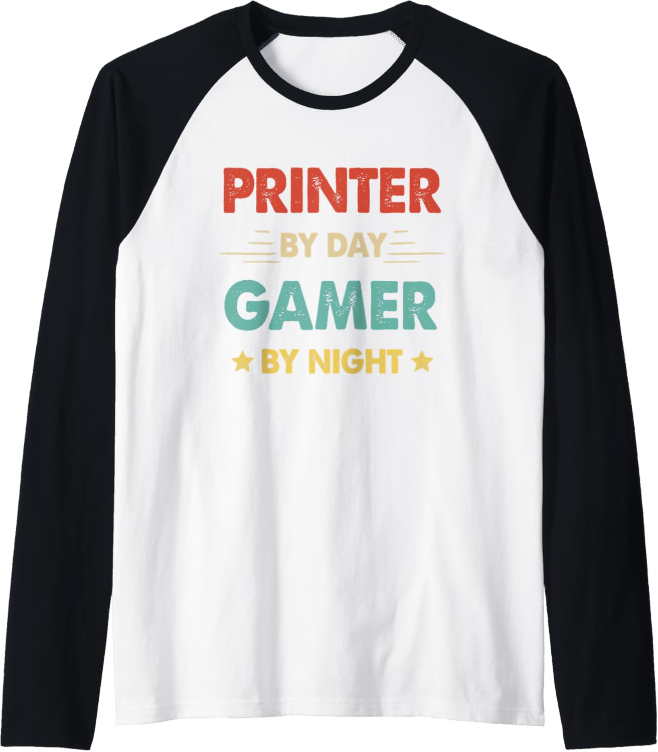 Retro Printer By Day Gamer By Night Raglan Baseball Tee