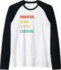 Retro Printer Man Myth Legend Raglan Baseball Tee