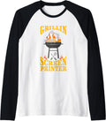 Screen Printer Bbq Grill Smoker Barbecue Chef Raglan Baseball Tee