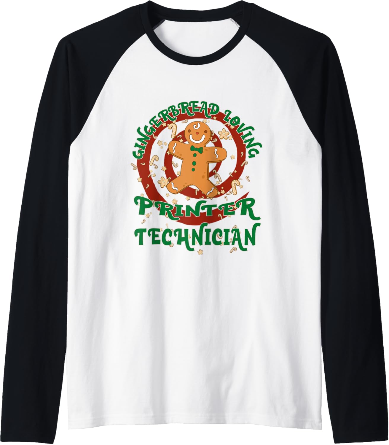 Printer Technician Job Gingerbread Funny Xmas Raglan Baseball Tee
