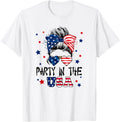 Party In Usa Girls 4Th Of July Shirt Daughter Messy Bun Usa