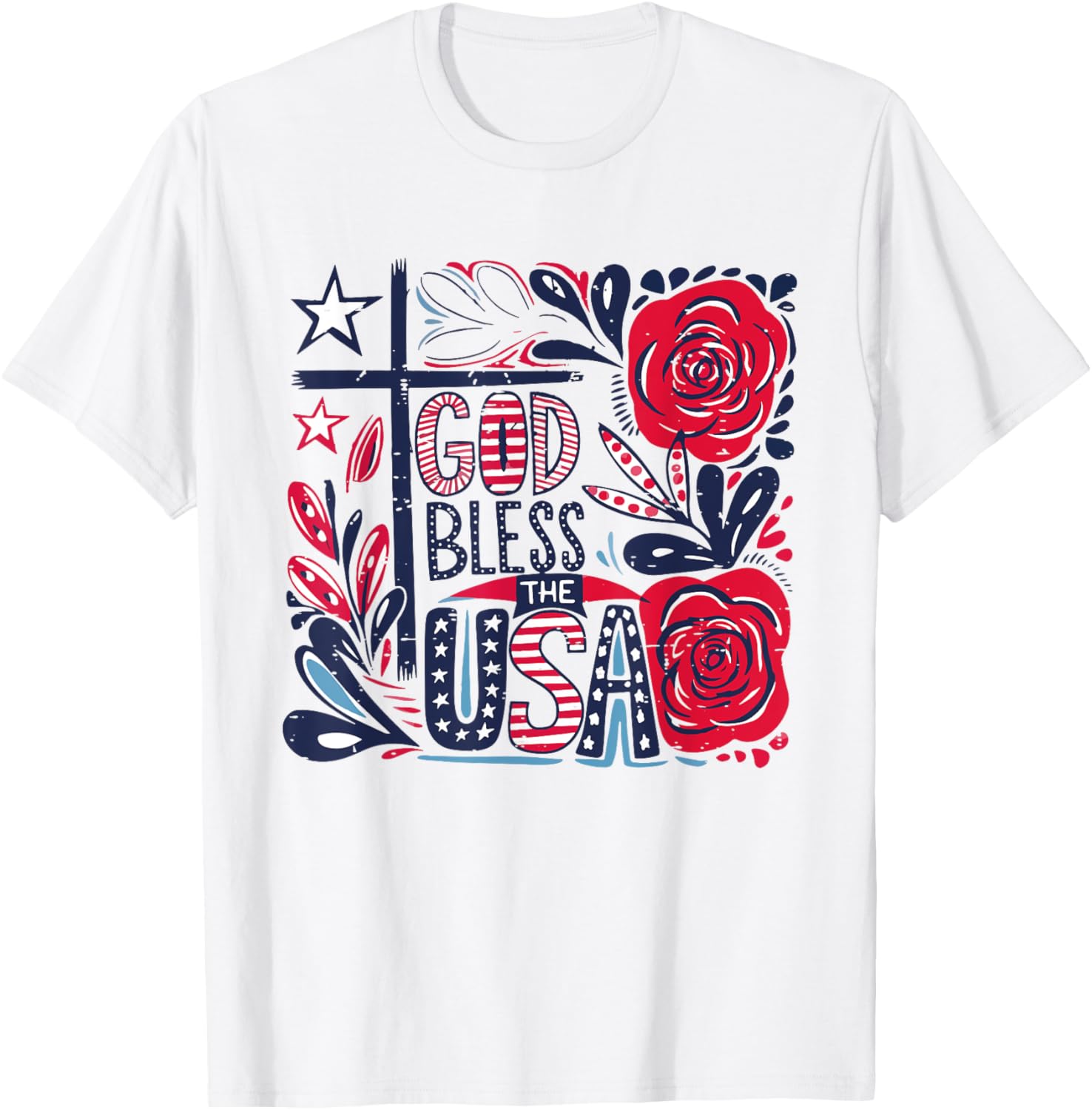 Retro Boho Floral God Bless The Usa Christian 4Th Of July