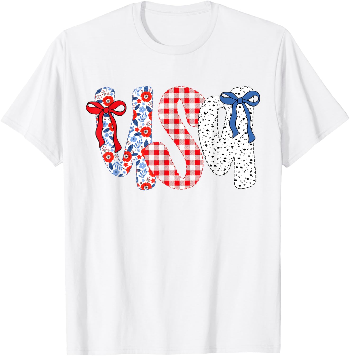 Usa Flag 4Th Of July Coquette Bow Floral Patriotic Girl