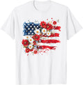 4th of July Floral American Flag Wildflowers Patriotic Shirt for Women 63