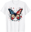 Butterfly Flowers Usa Flag Art Funny 4Th Of July Women Girls
