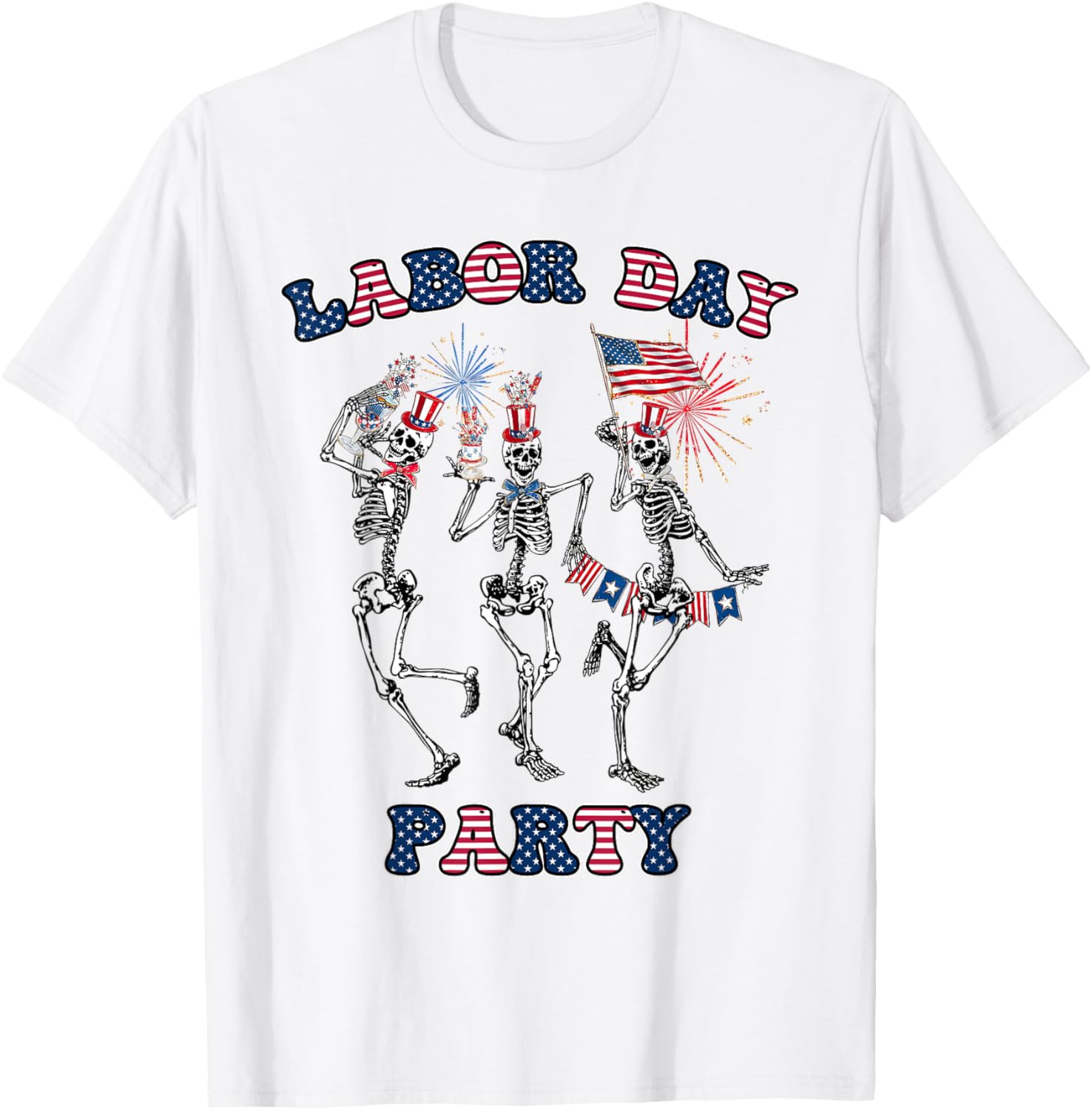 Funny Labor Party Day Skeleton Worker American Flag Laborers