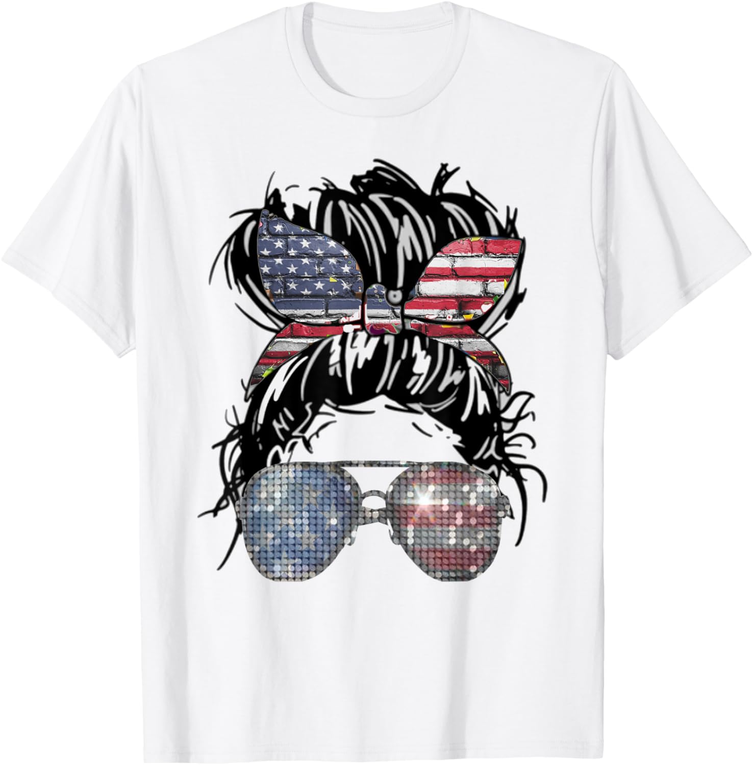 Messy Bun American Flag Glasses 4Th Of July Patriotic