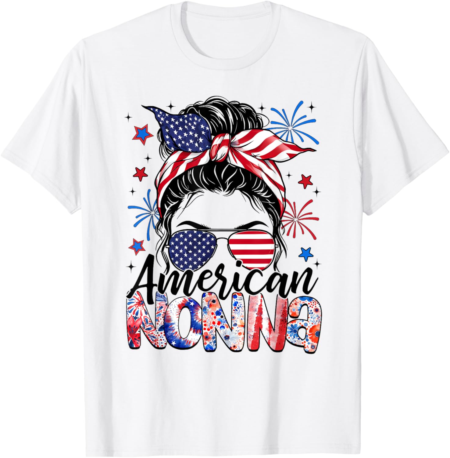 Nonna 4Th Of July American Flag Patriotic Messy Bun