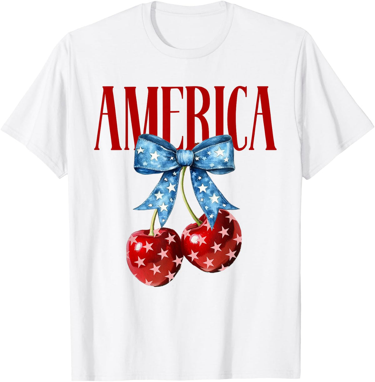 America Cherries Coquette Bow July 4th USA Flag Shirt for Women 223