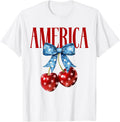 America Cherries Coquette Bow July 4th USA Flag Shirt for Women 83
