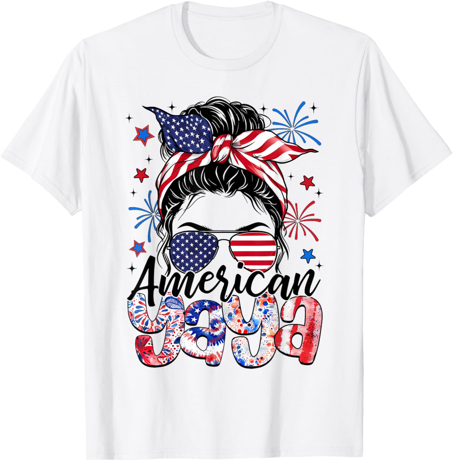 Yaya 4Th Of July American Flag Patriotic Messy Bun