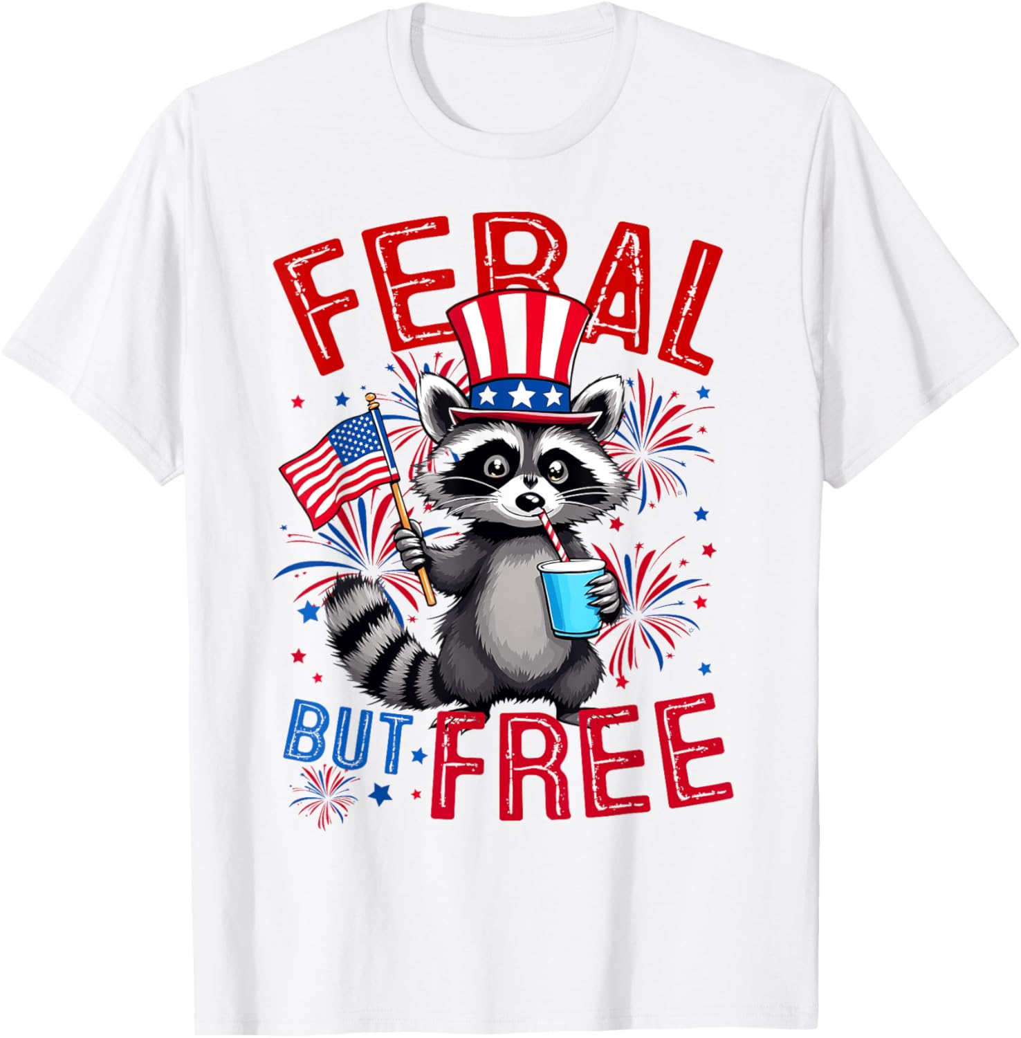 Feral But Free American Flag Raccoon 4Th Of July Trash Panda