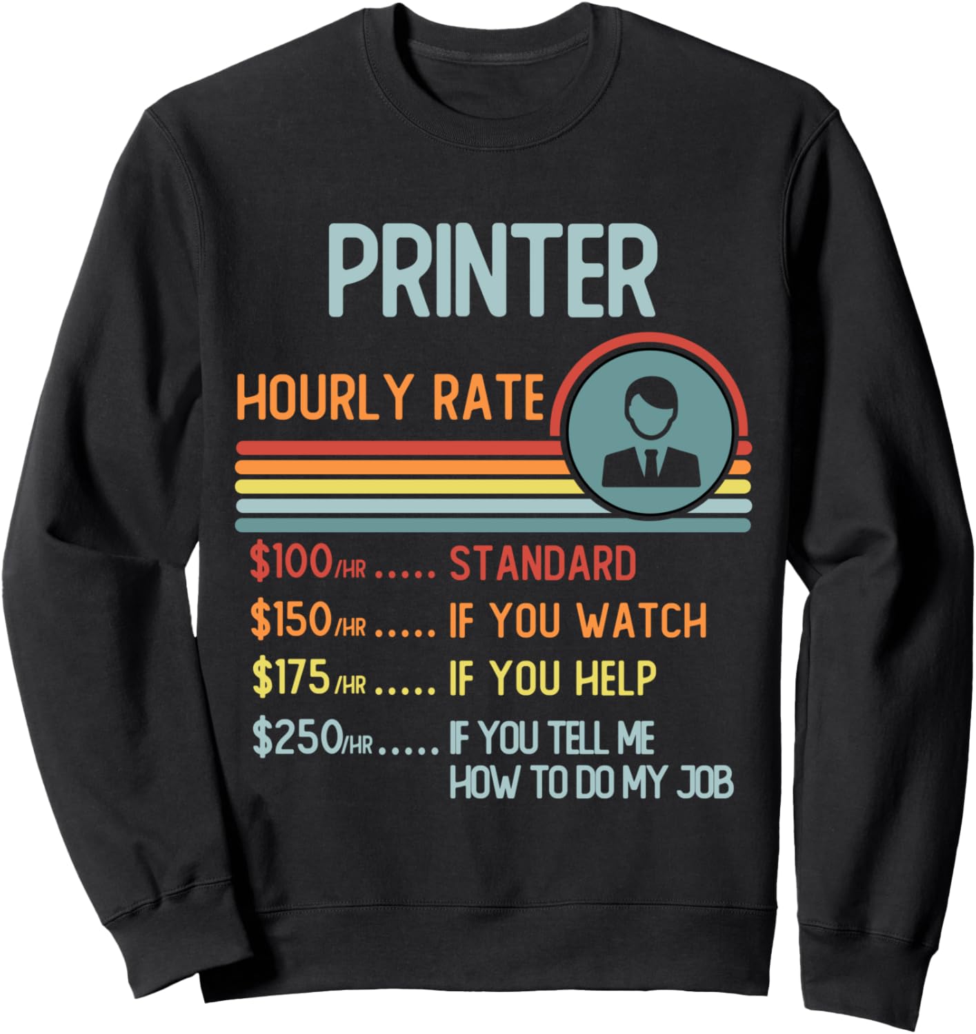 Printer Hourly Rate T Shirt Retro Job Title Sweatshirt