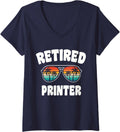 Womens Retired Printer Funny Retirement Congratulations V Neck