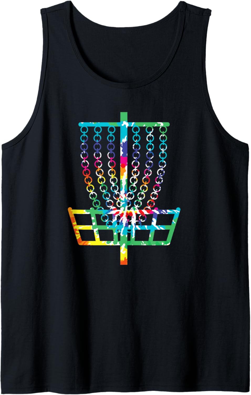 Retro Disc Golf Basket Hippie Rainbow Tie Dye Disc Golfer Tank Top
