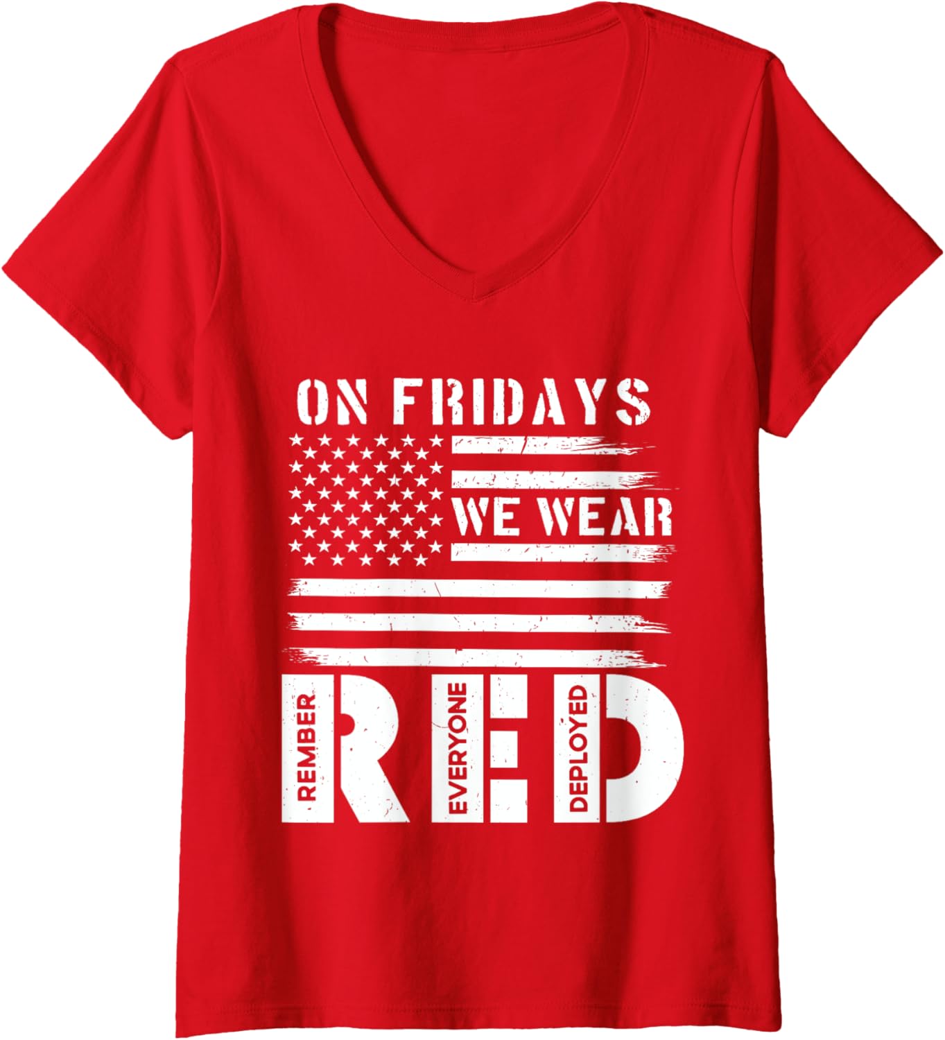 Womens Red Friday We Wear Red American Flag Military V Neck