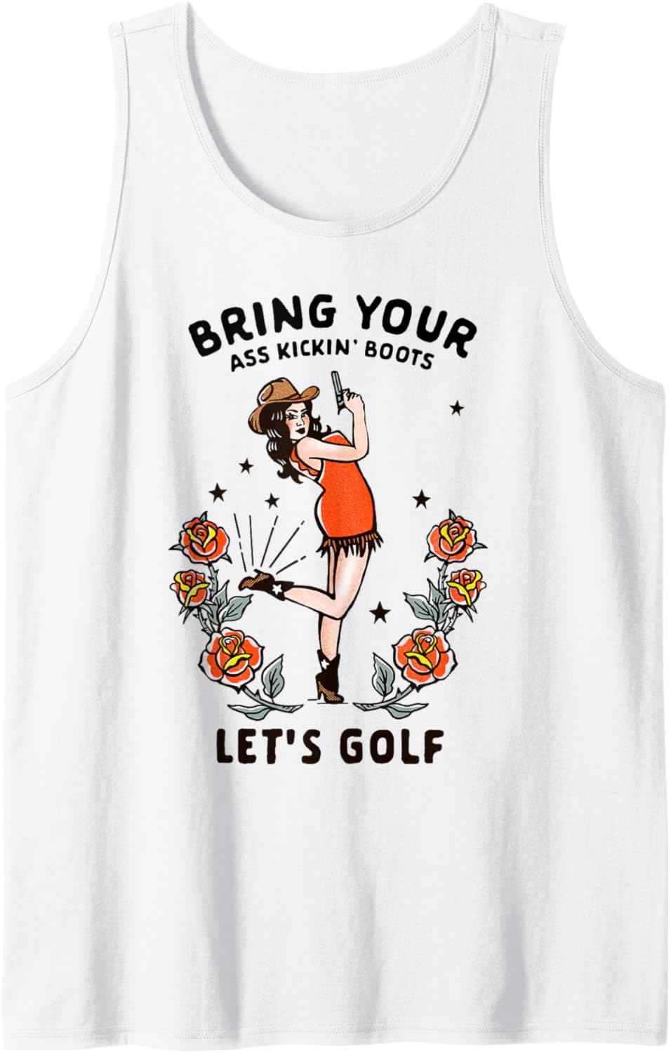 Women's Golf Graphic Tee Retro Cowgirl Pinup Golfing Gifts Tank Top