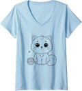 Cute Cartoon Kitten Big Eyes Adorable Ball Of Yarn V-Neck