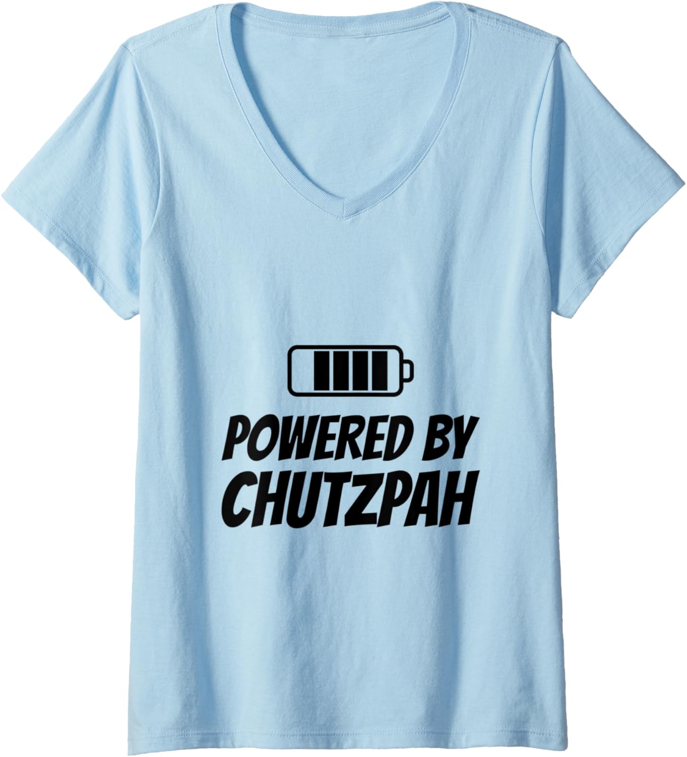 Womens Powered By Chutzpah Funny Yiddish Jewish V Neck