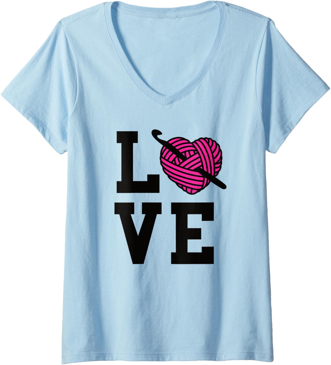 Womens I Love Crochet Heart Yarn Knitting Crochet Hook V-Neck