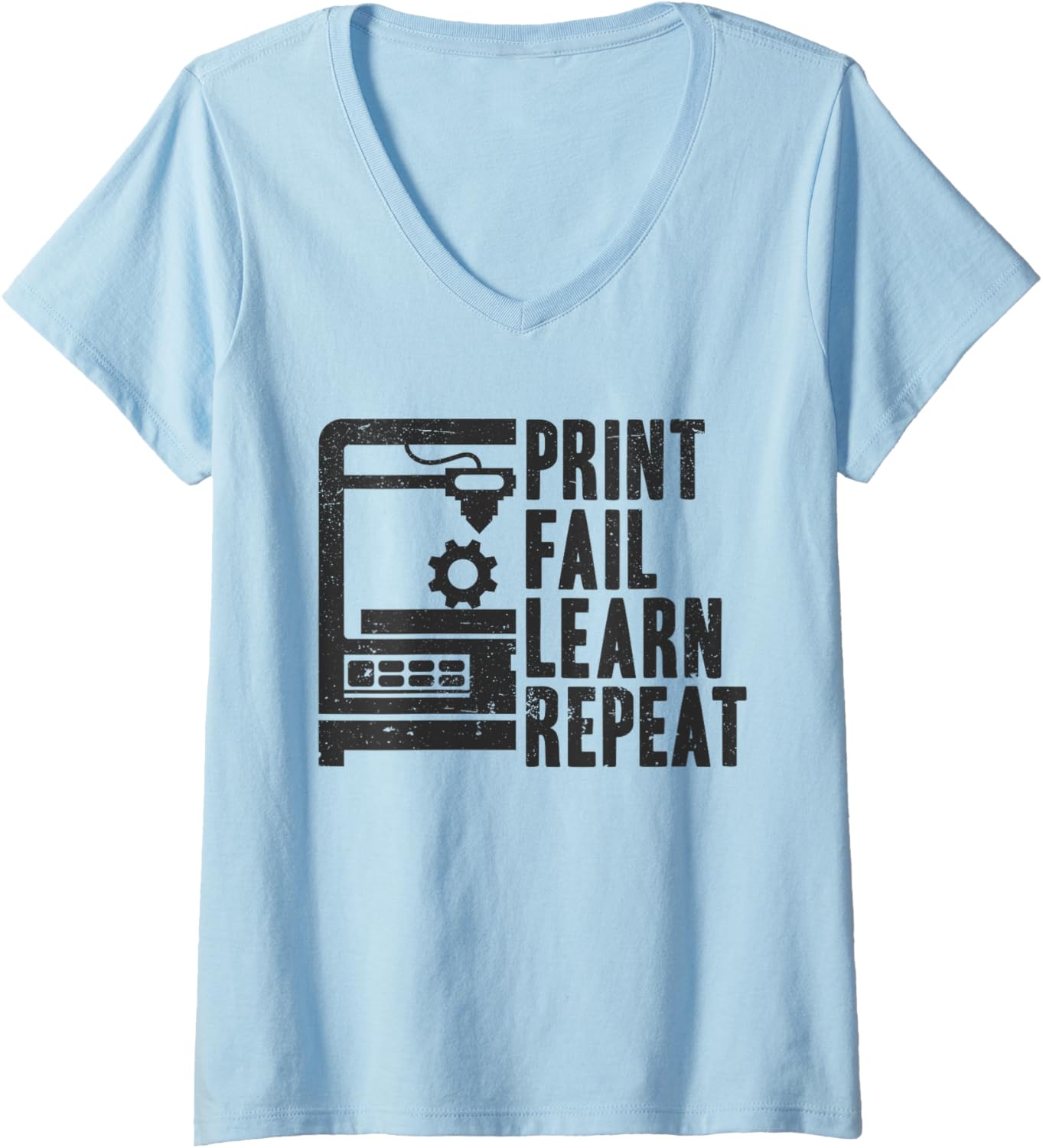 Womens 3D Print Fail Learn Repeat 3D Printing V Neck