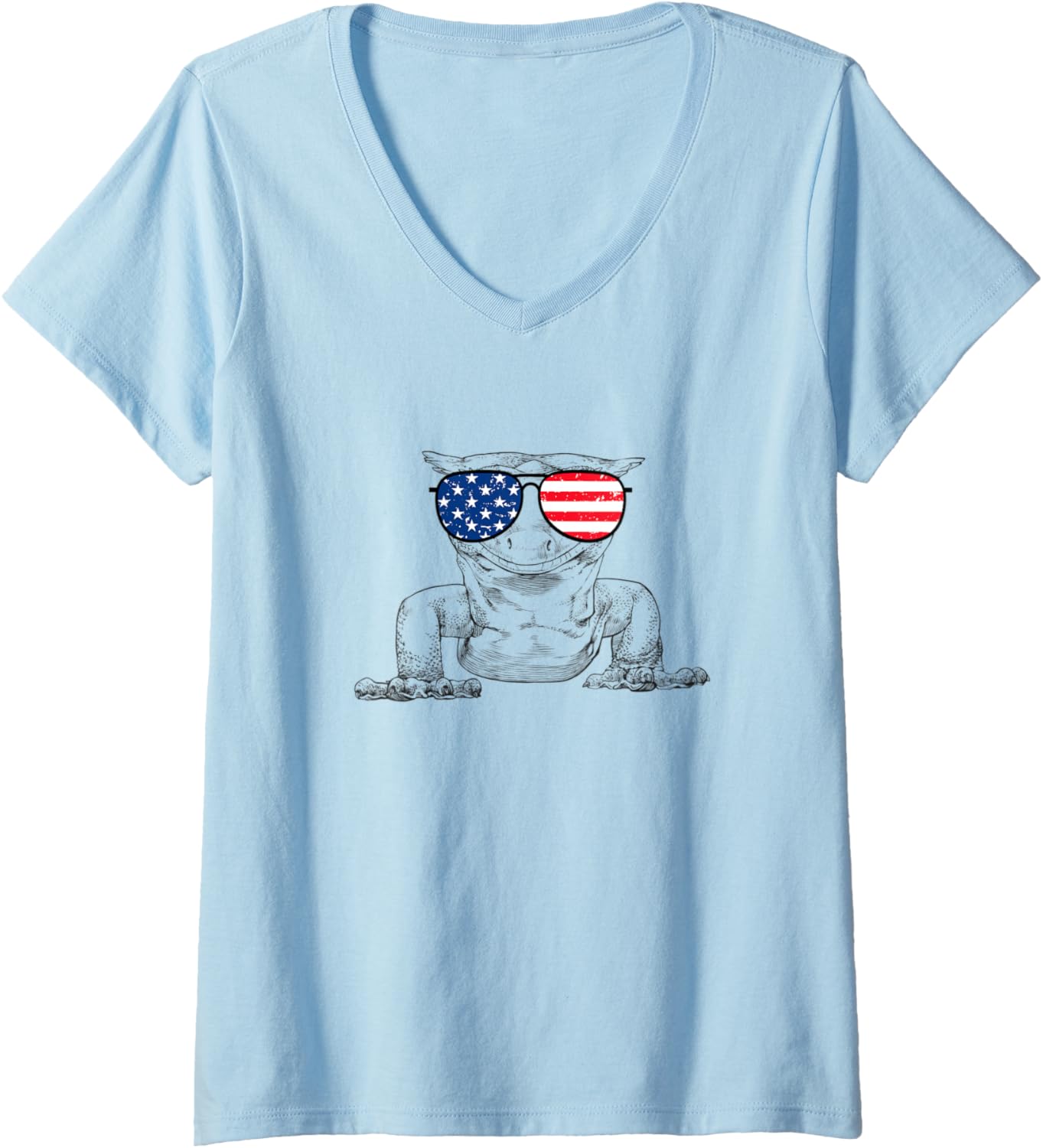 Womens 4Th Of July Crested Gecko Patriotic Usa Sunglasses American V Neck