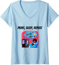 Womens 3D Printer Accessory Print Sleep Repeat V Neck