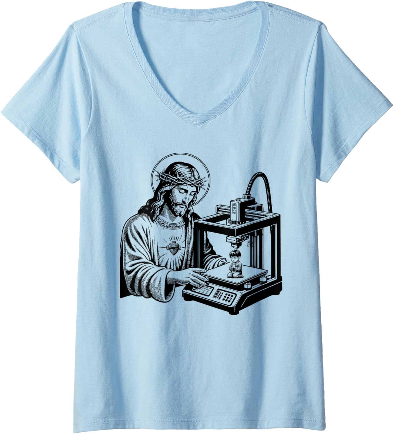 Womens Jesus Christ Printing A Figure Of A Praying Kid 3D Printer