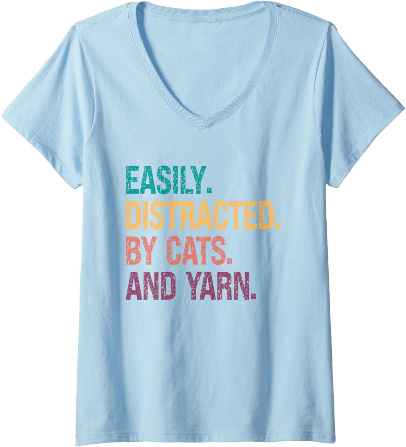 Womens Easily Distracted by cats And Yarn Quote knitting lovers V-Neck