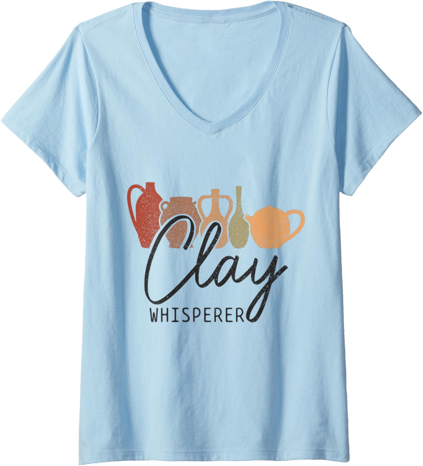 Womens Clay Whisperer Funny Pottery Potter Vintage Ceramic Artist V Neck