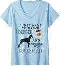 Womens I Just Want To Drink Coffee Snuggle My Doberman V Neck