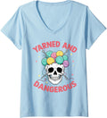 Womens Crochet Yarned and dangerous knitting skull yarn V-Neck