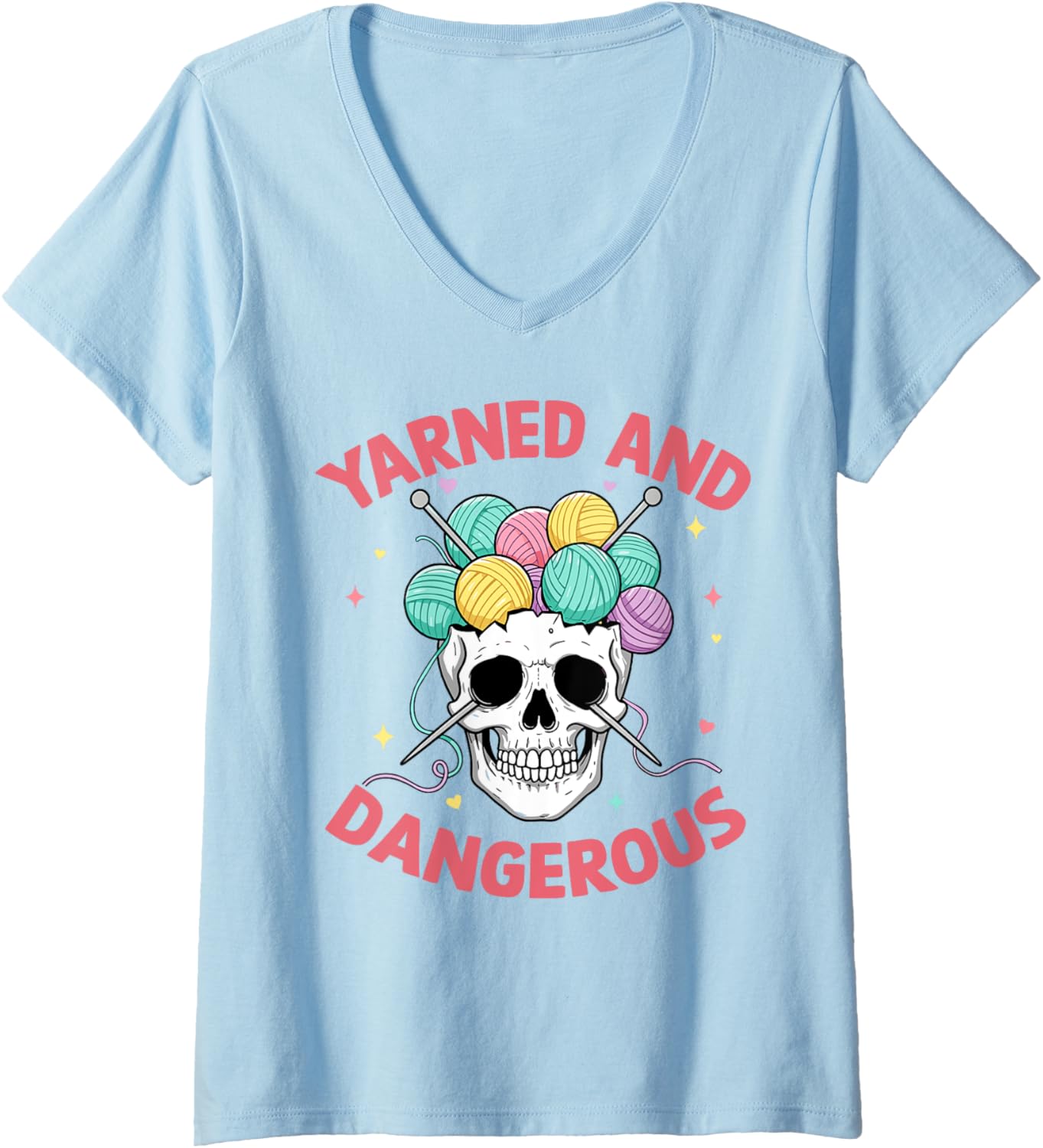 Womens Crochet Yarned and dangerous knitting skull yarn V-Neck