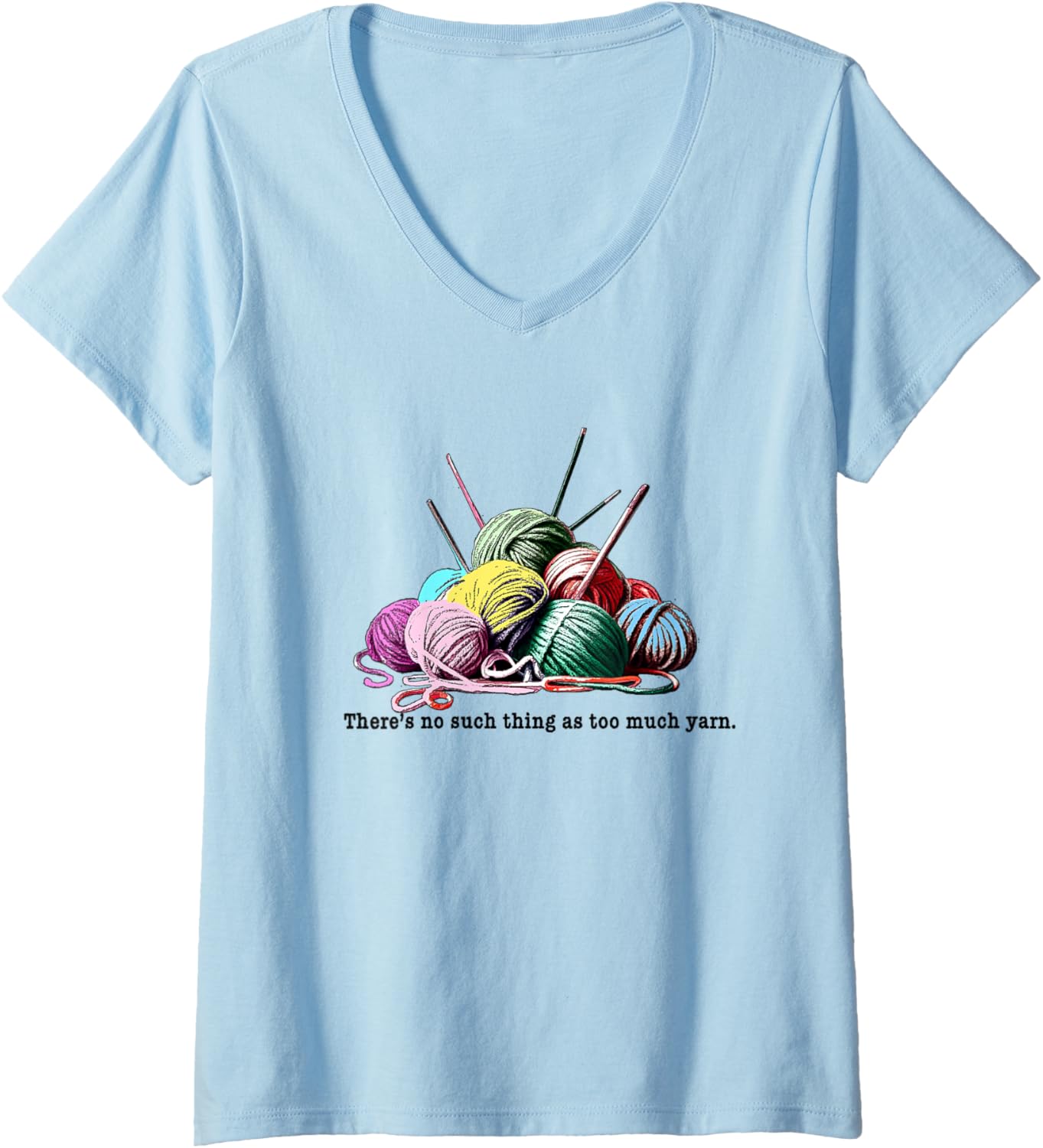 Womens FUNNY KNITTING THERE'S NO SUCH THING AS TOO MUCH YARN V-Neck