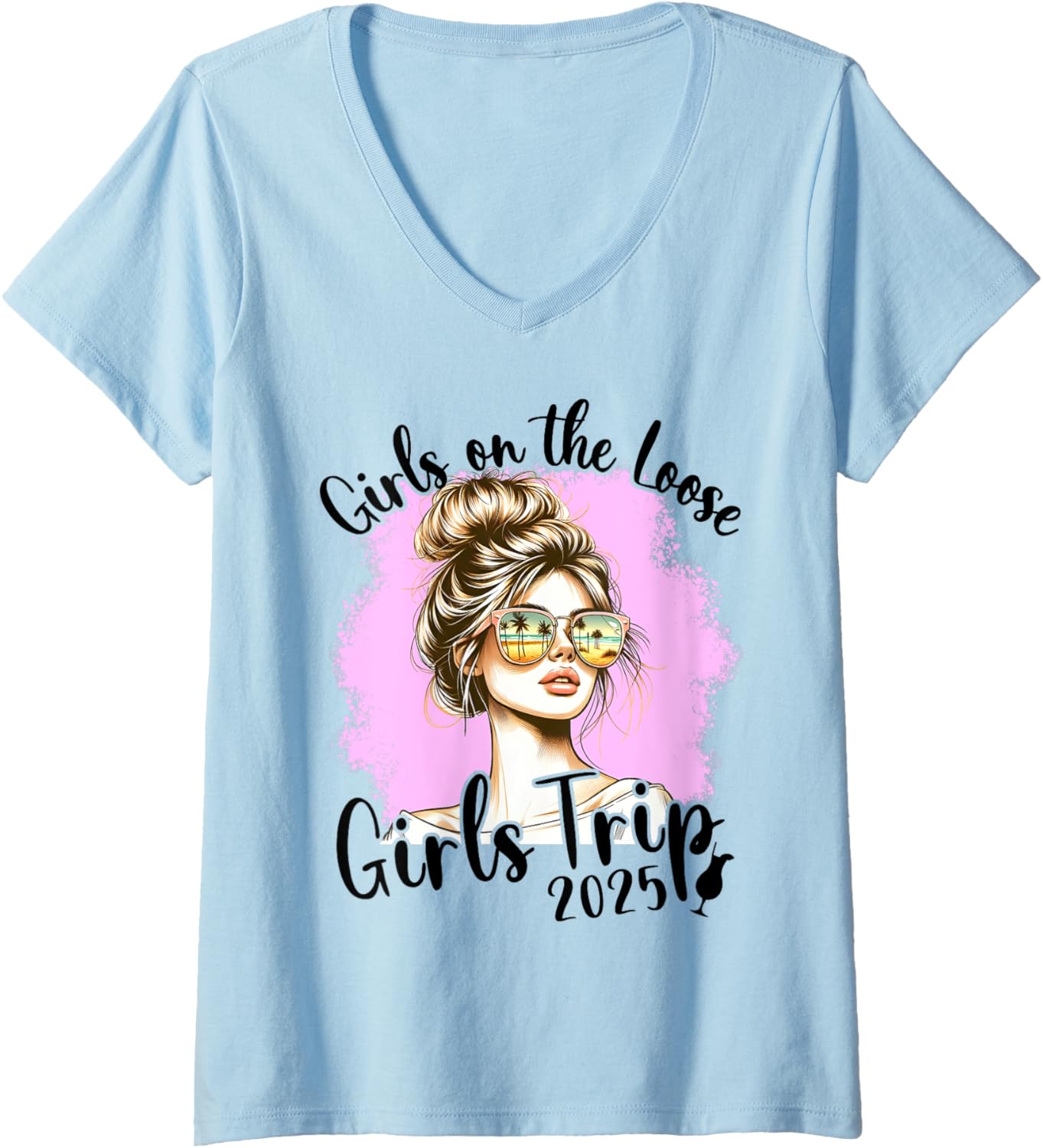 Womens Girls On The Loose Girls Trip 2025 Weekend Birthday Matching V Neck