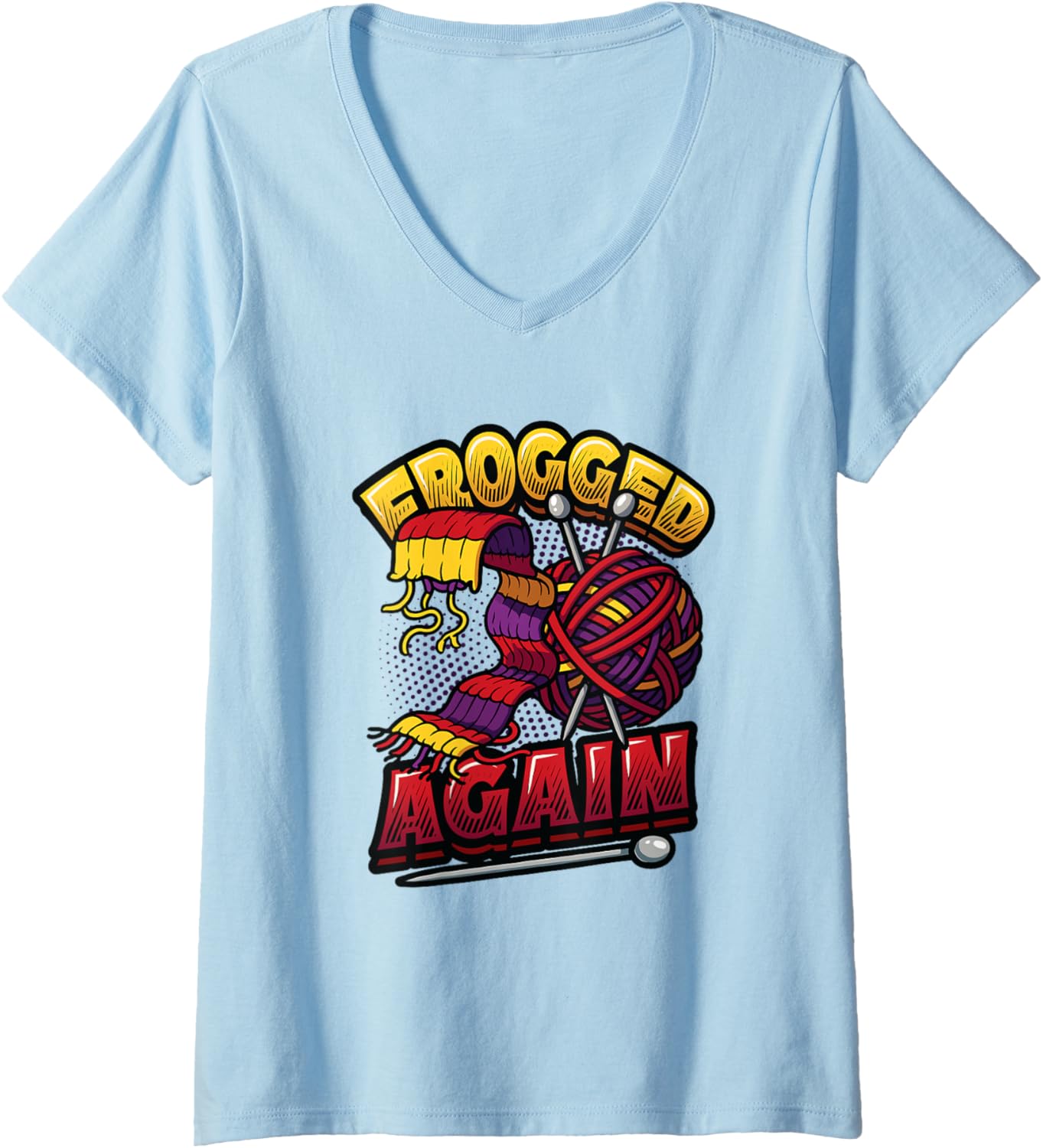 Womens Frogged Again Funny Knitting Crochet Yarn V-Neck
