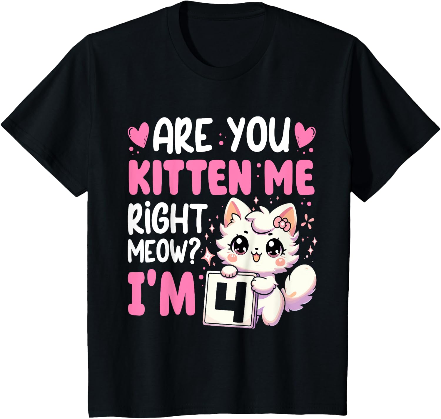 Kids 4th Birthday Shirt Girl 4yr Four 4 Year Old Kitten Cat Birthday Design 21