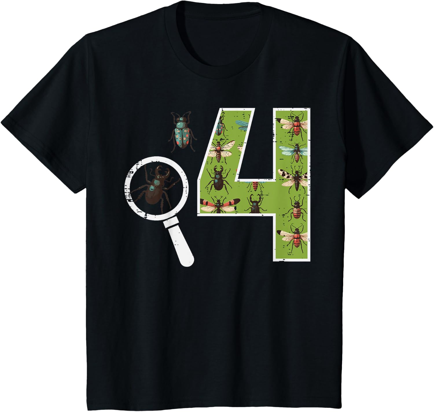 Kids 4th Birthday 4 Magnifying Glass Insects Bugs Birthday Boys Girls Design 393