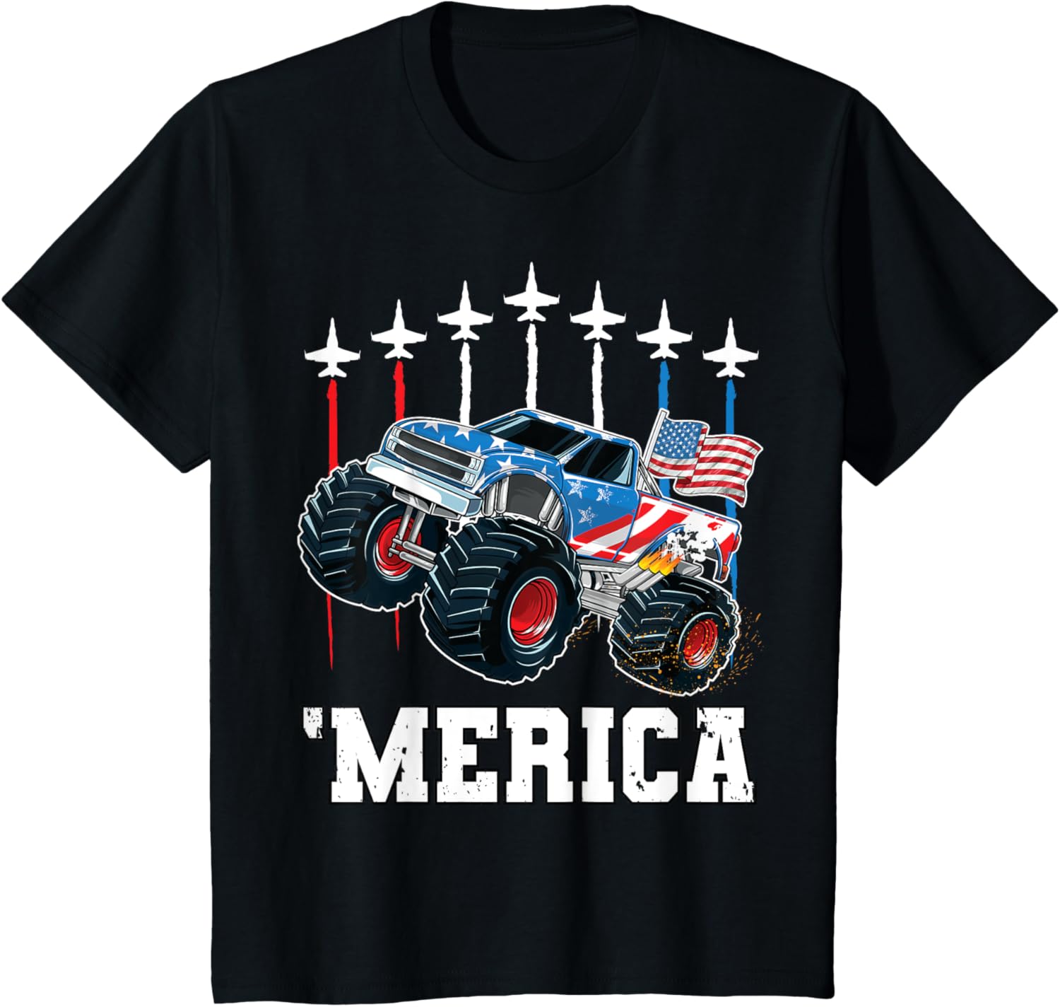Kids Monster Truck Usa Flag Patriotic Toddlers Boys 4Th Of July
