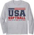Softball Usa American Flag Women Men Patriotic Softball Fan Long Sleeve