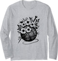 Retro Crafter Mom Graphic design Floral Knitting Yarn Ball Long Sleeve